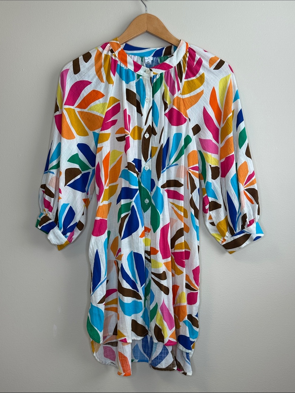 Tabitha Brown Multicolor Leaf Print Button-Front Tunic Dress Size XS